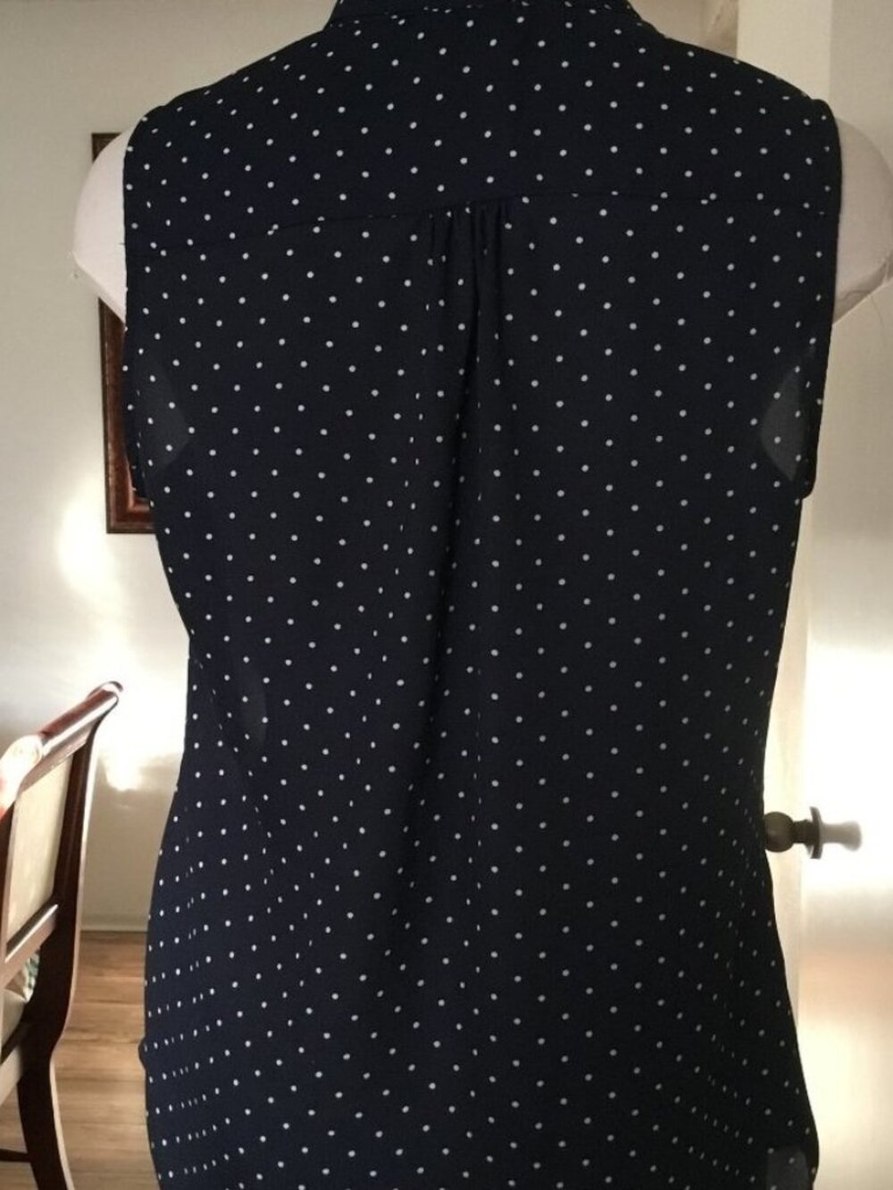 Polka Dot Top Tank Tie Neckline Sleeveless Lightweigth Blue 8 - Picture 2 of 2